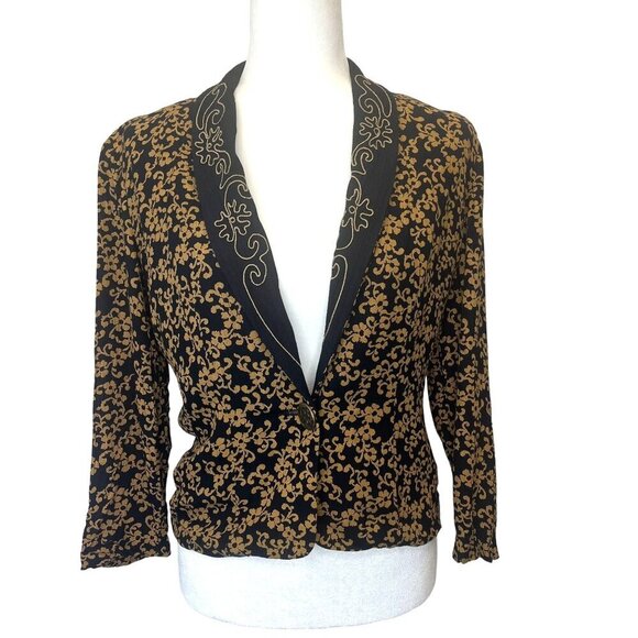 Carole Little Vintage Button Blouse Jacket Art Deco Boho Hippie Size 2 Gold - Picture 1 of 5